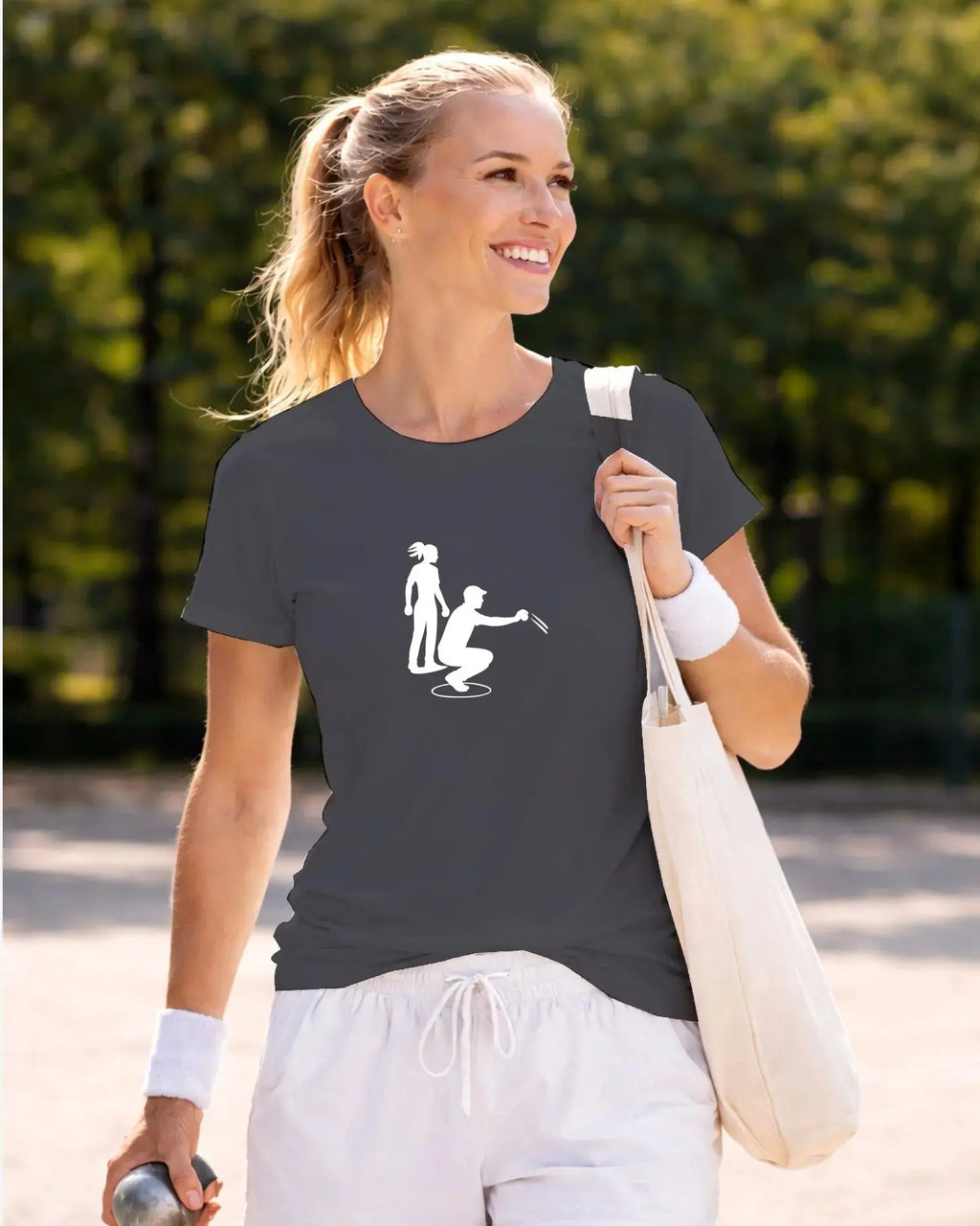 T-shirt graphique femme pétanque maitrise gris fonce 