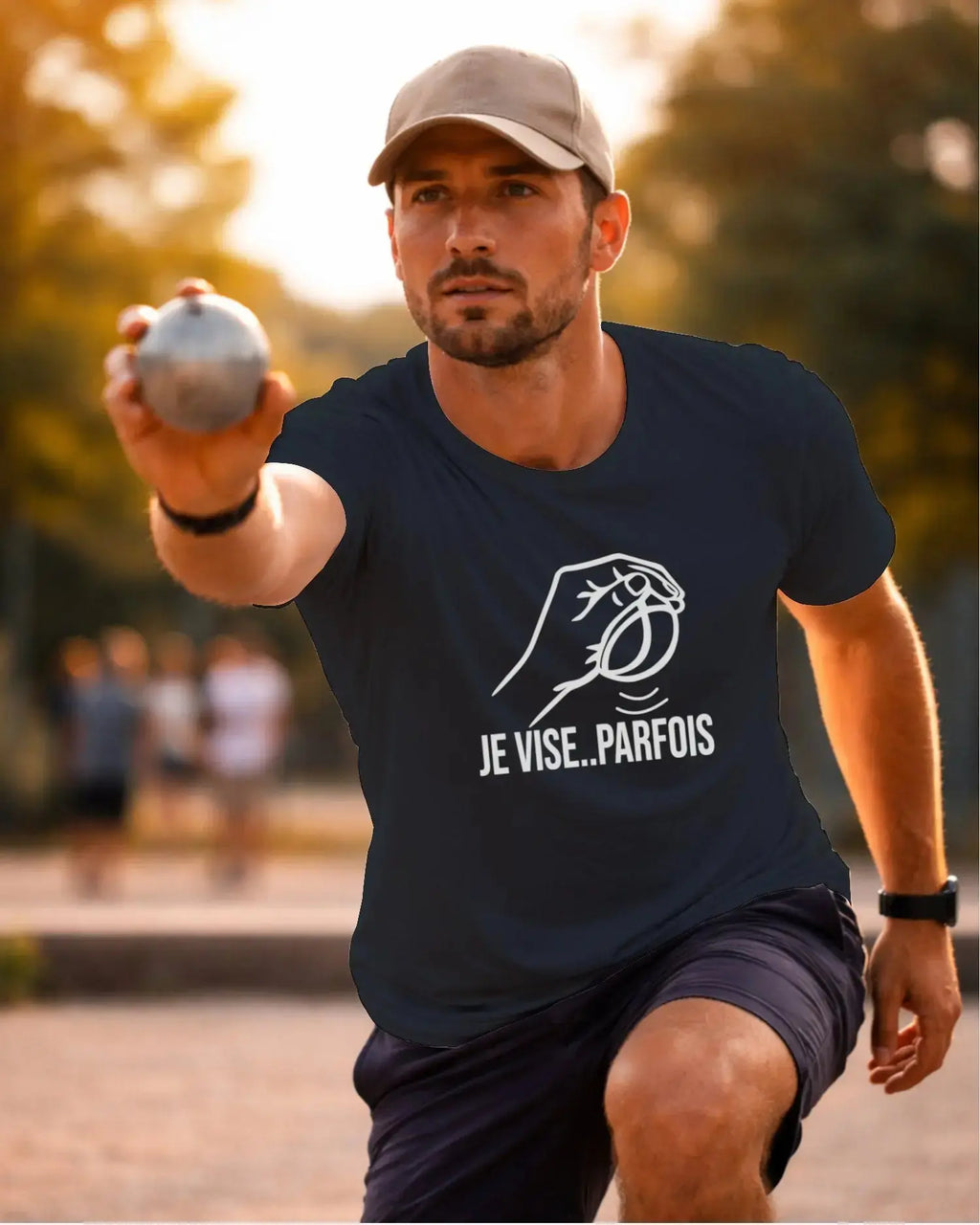t-shirt pétanque homme JE VISE ..PARFOIS bleu marine