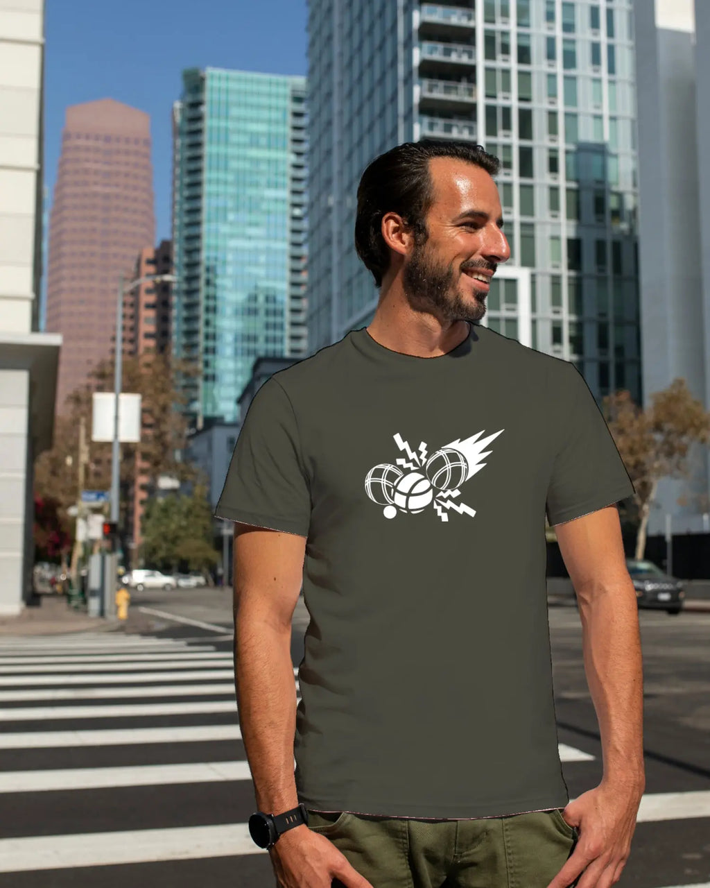 T-shirt graphique homme pétanque focus kaki T shirts et plus
