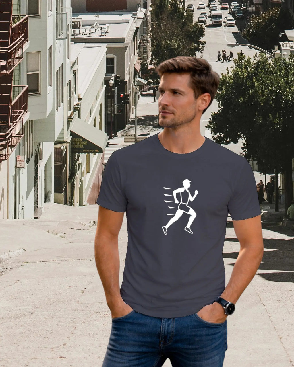 T shirt graphique homme running vitesse gris foncé