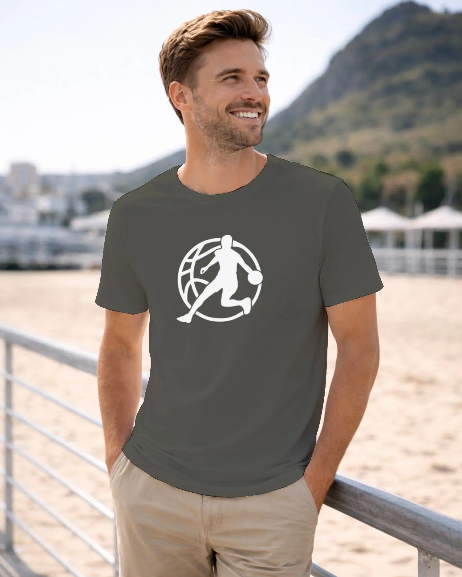 T-shirt graphique homme basket kaki - T Shirts et plus