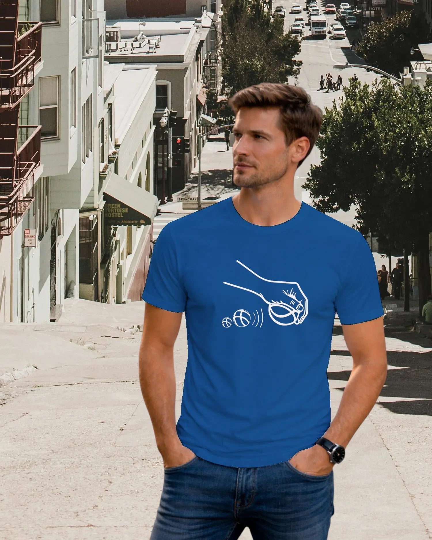 T-shirt graphique homme pétanque pointeur bleu royal- T Shirts et plus