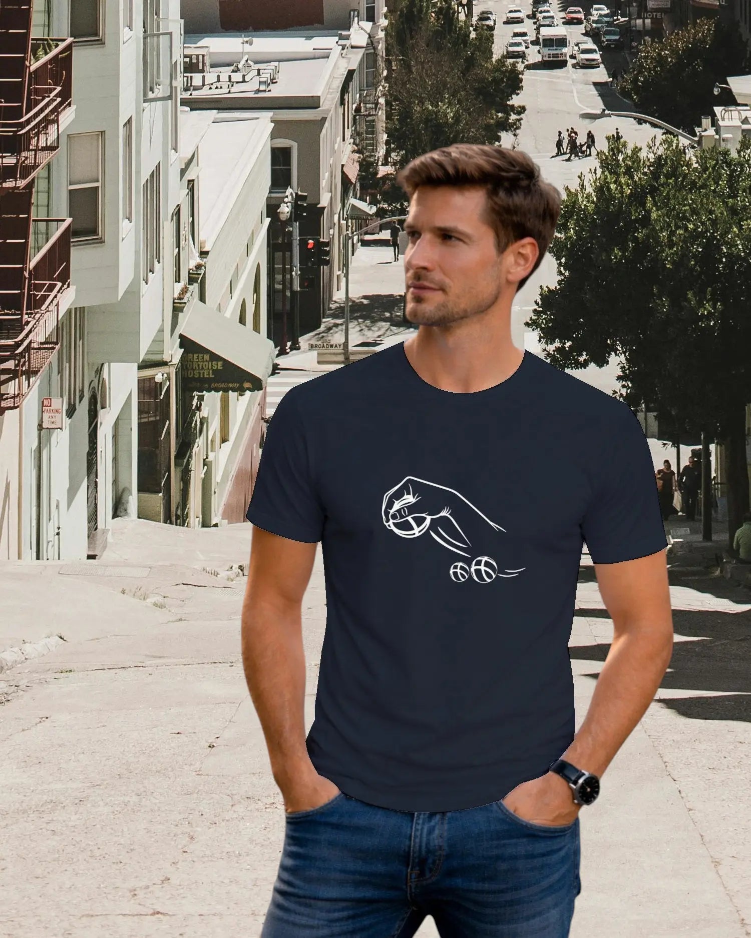 T-shirt graphique homme pétanque tireur bleu marine - T Shirts et plus
