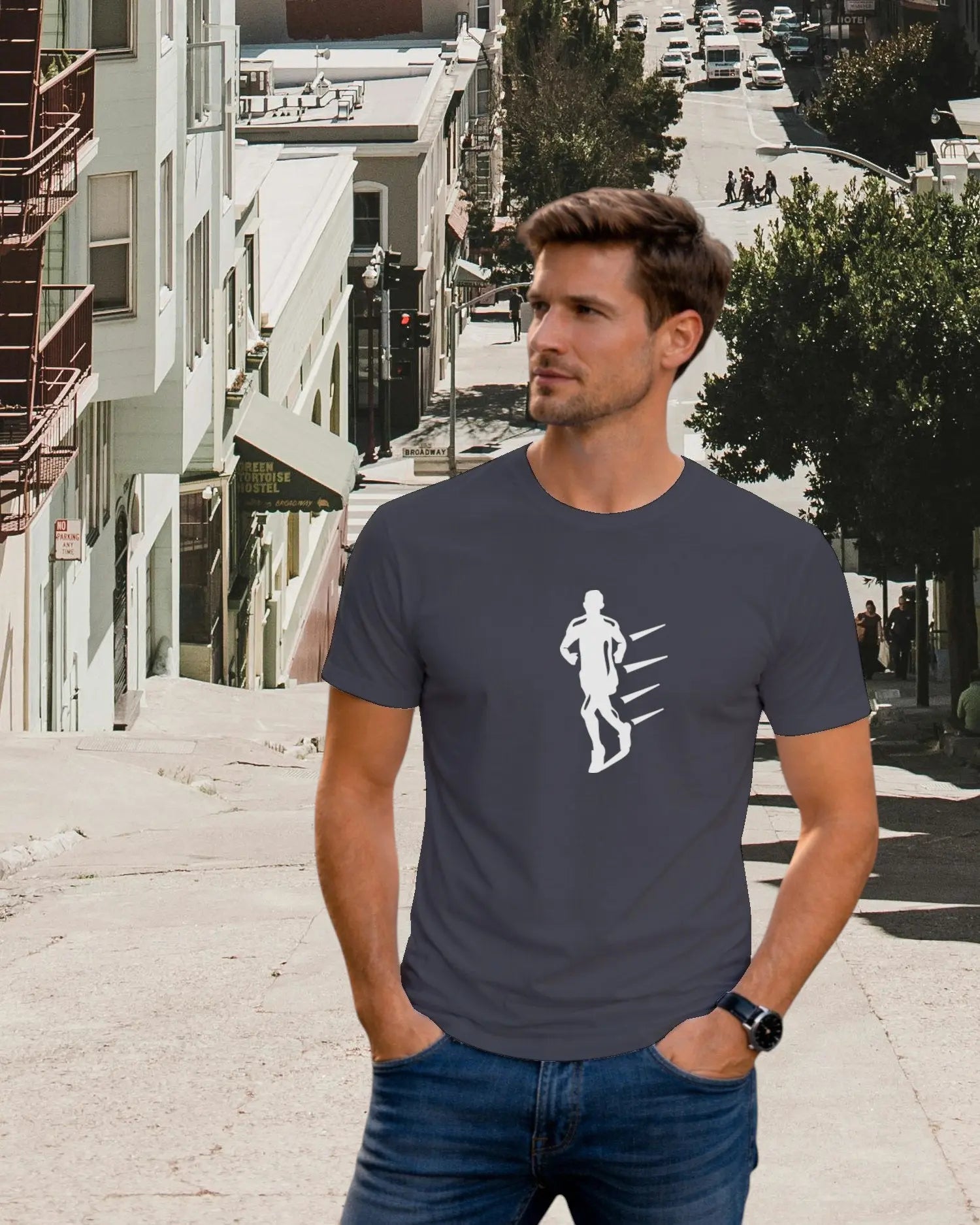 T-hirt graphique homme running libre gris foncé T shirts et plus