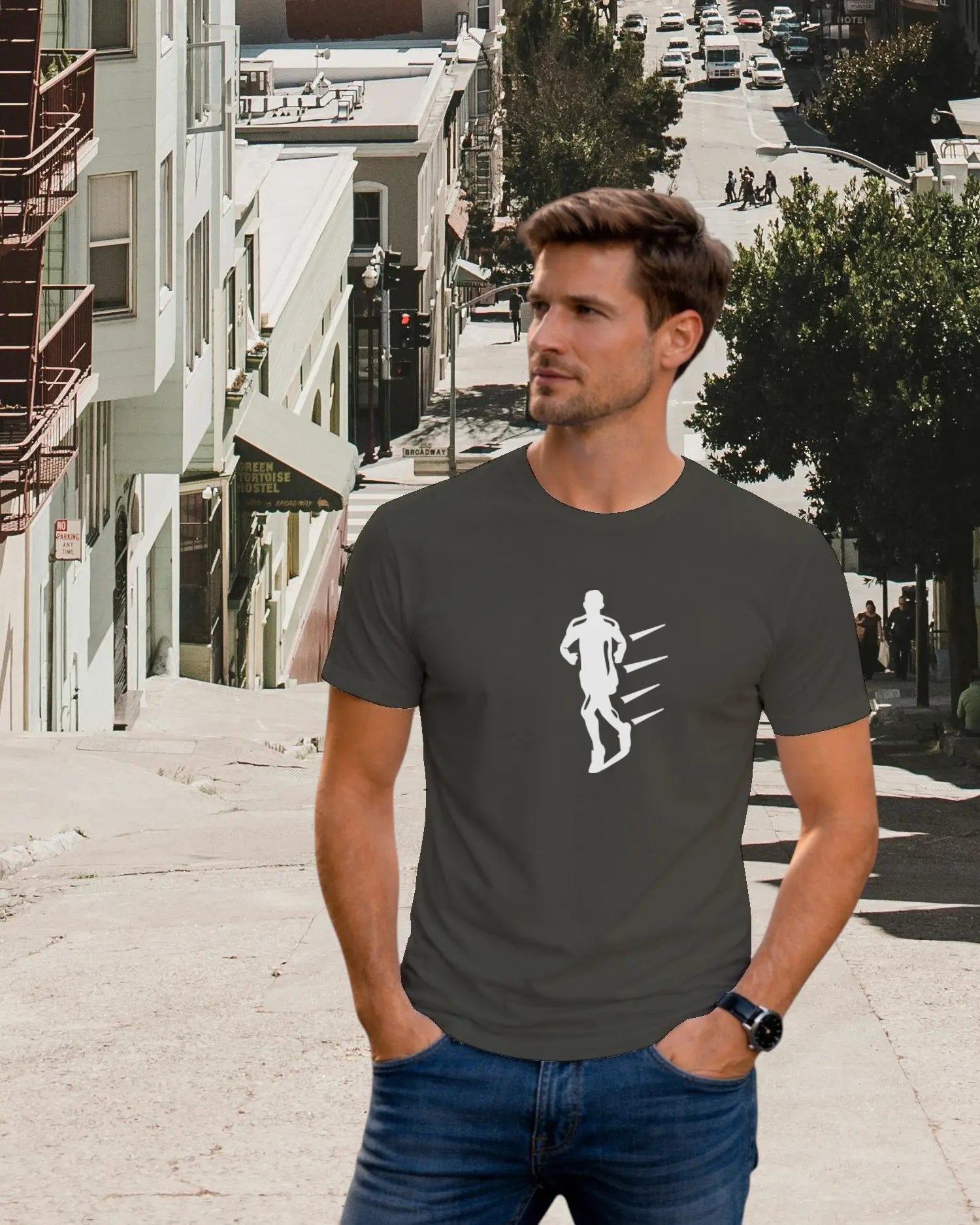 T-shirt graphique homme running libre Kaki T shirts et plus