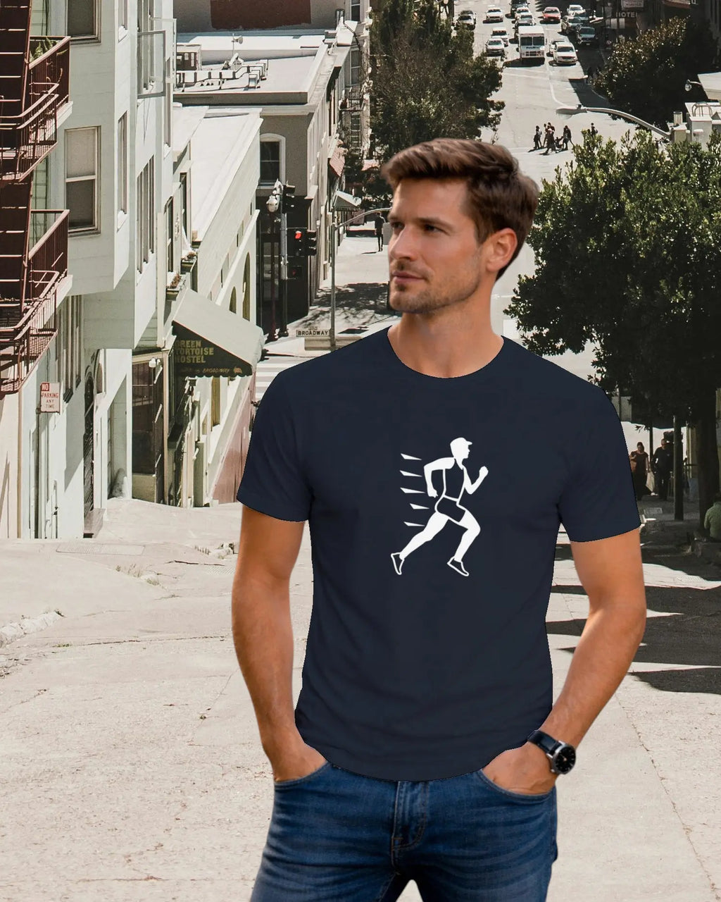 T-shirt graphique homme running vitesse bleu marine 