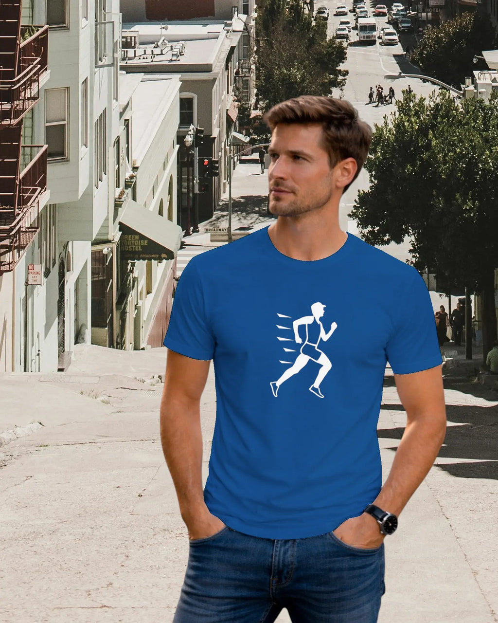 T-shirt graphique homme running vitesse bleu royal 