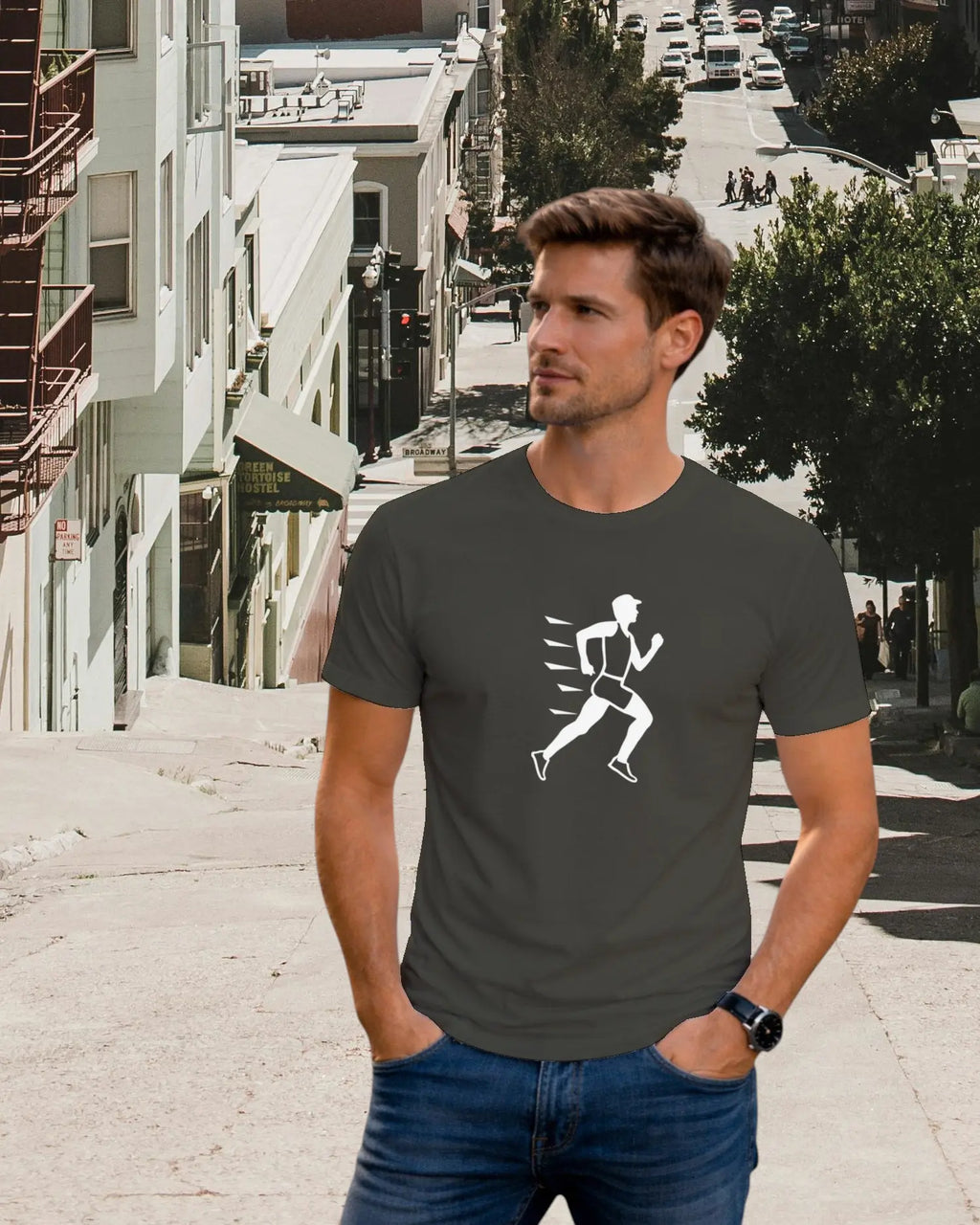 T-shirt graphique homme running vitesse kaki 