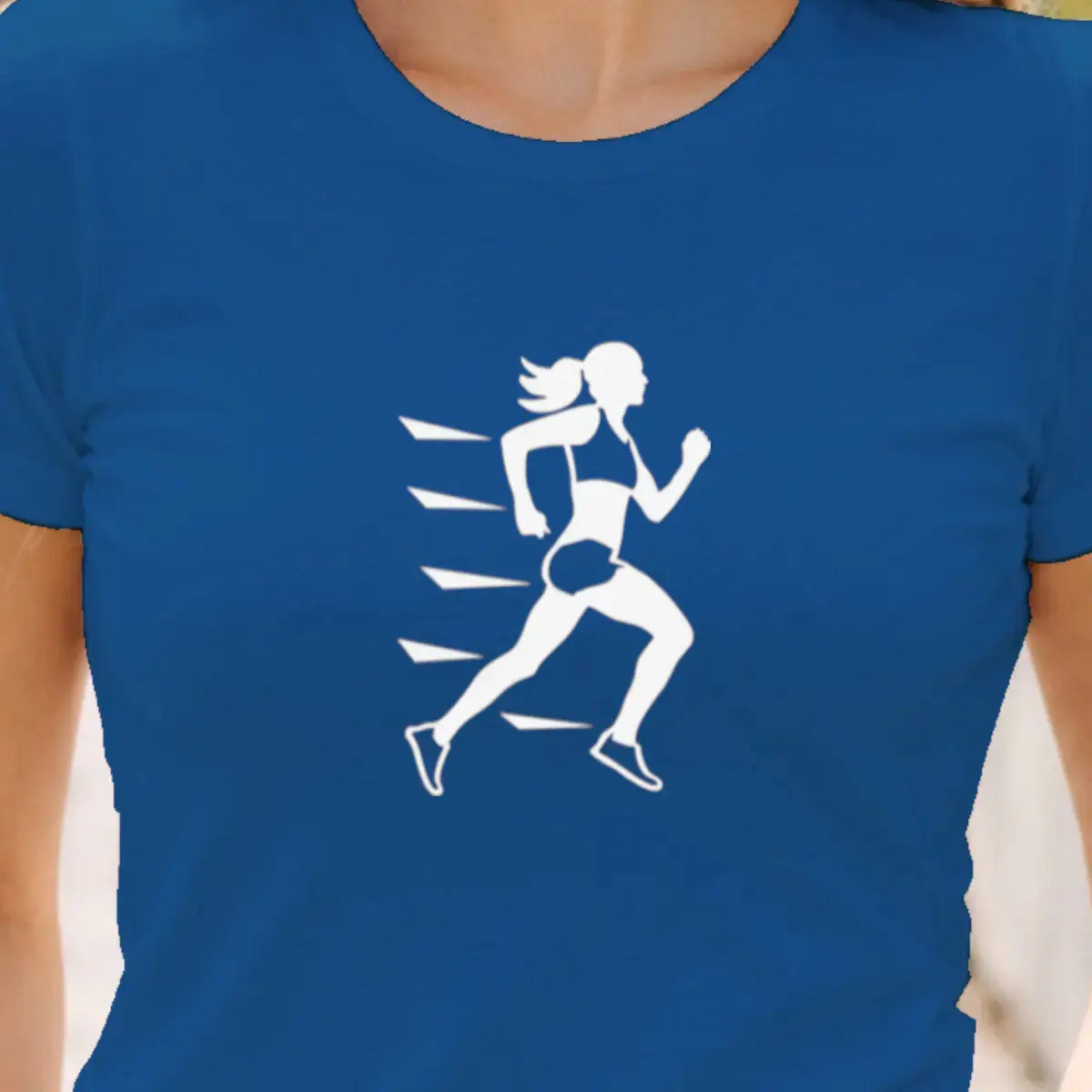 T shirt graphique femme running vitesse détail blanc vue rapprochée T shirts et plus