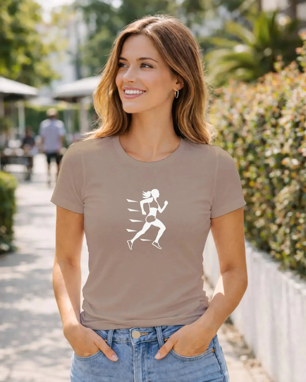 T shirt graphique femme running vitesse sable 