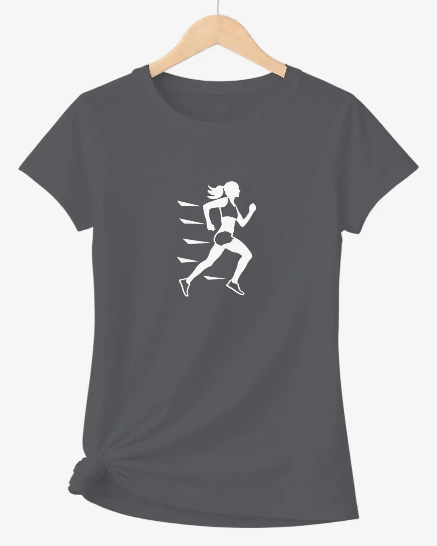 T shirt graphique femme running vitesse vinyle blanc vue à plat T shirts et plus