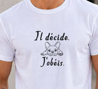 Zoom motif bouledogue français en vinyle noir sur t-shirt bio homme blanc