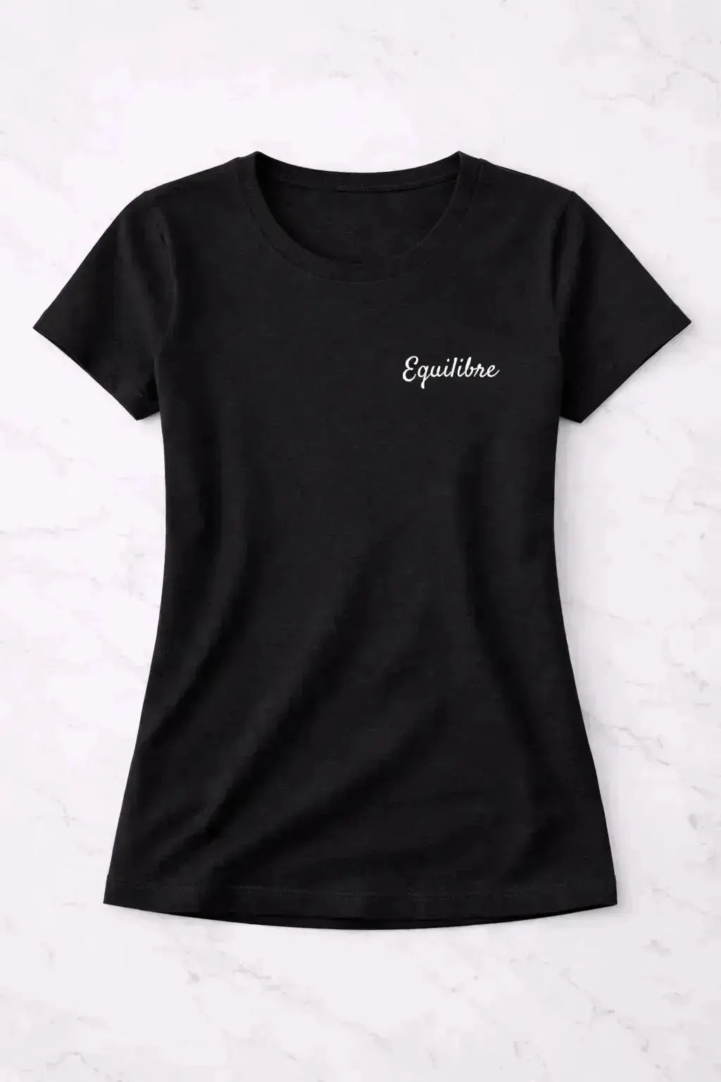 T-shirt bio femme Équilibre vinyle blanc vue à plat 