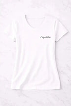 T-shirt bio femme Équilibre vinyle noir vue à plat 