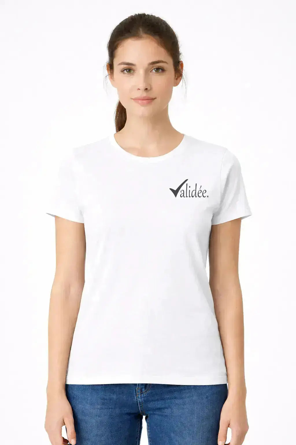 T-shirt bio femme Validée blanc vue face T Shirts et plus