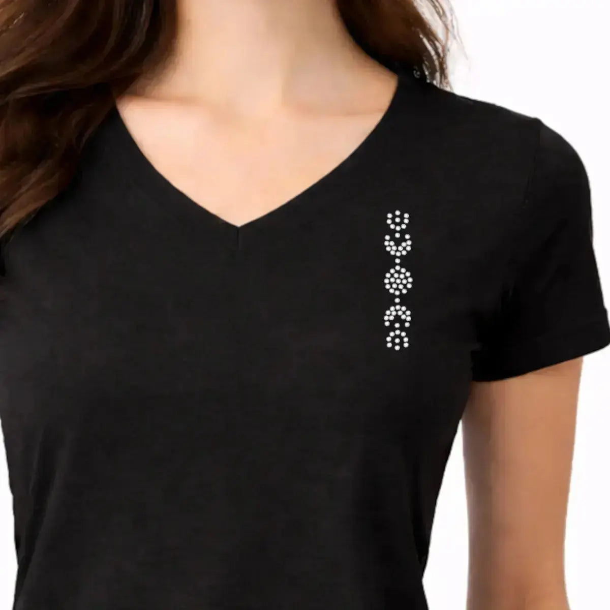 T-shirt femme noir détail Moon phase en strass vue rapprochée T Shirts et plus
