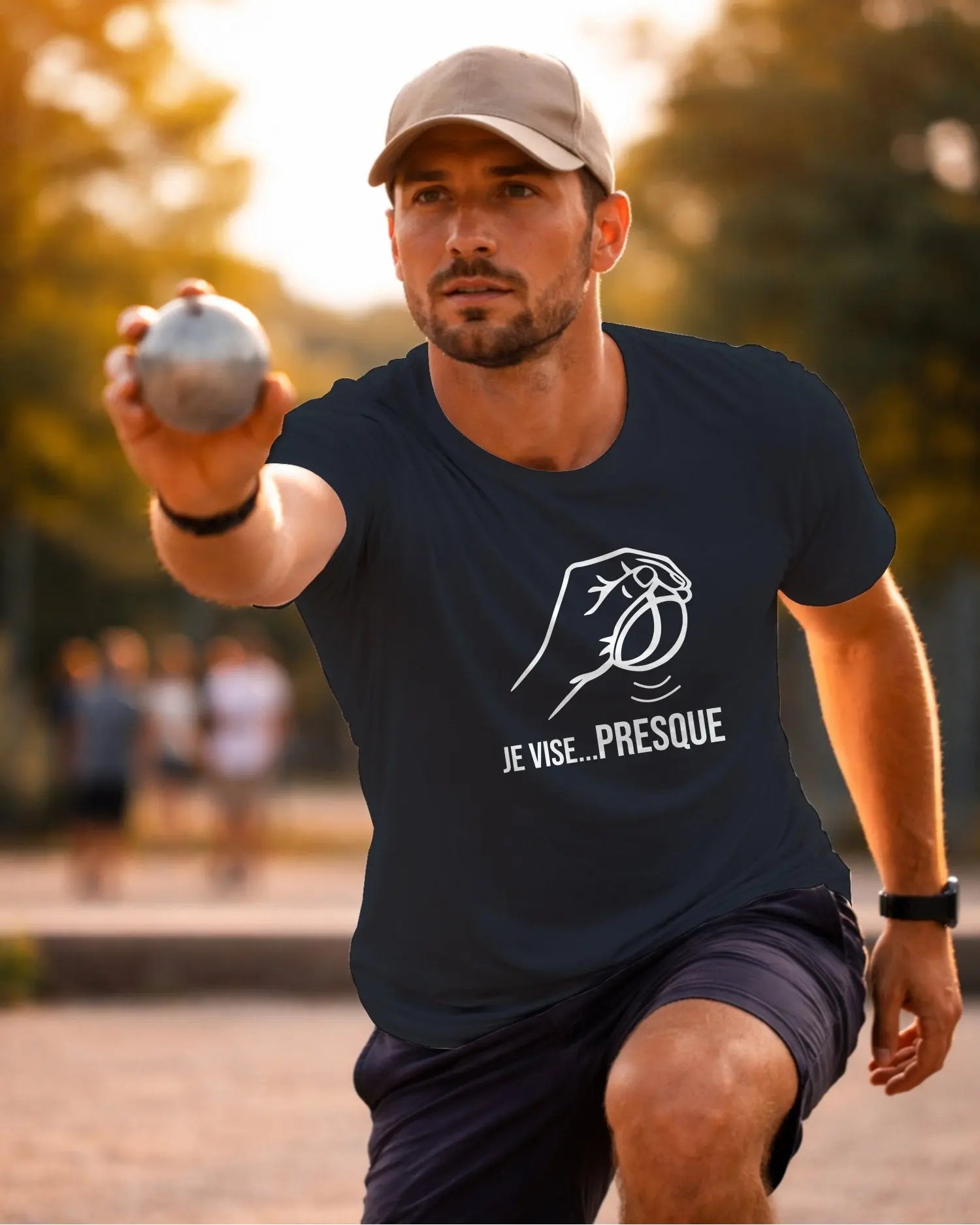 t-shirt pétanque homme je vise...presque bleu marine 