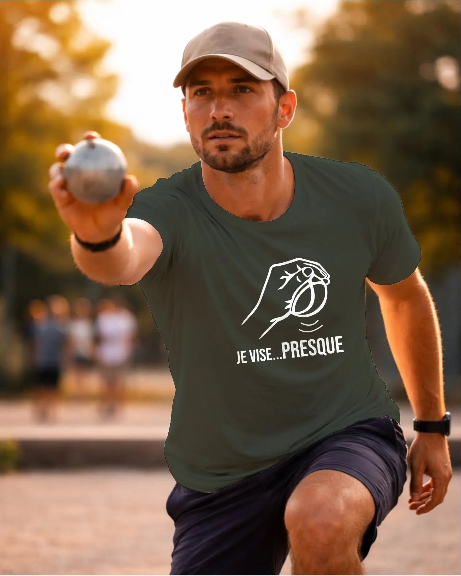 t-shirt pétanque homme je vise...presque kaki 