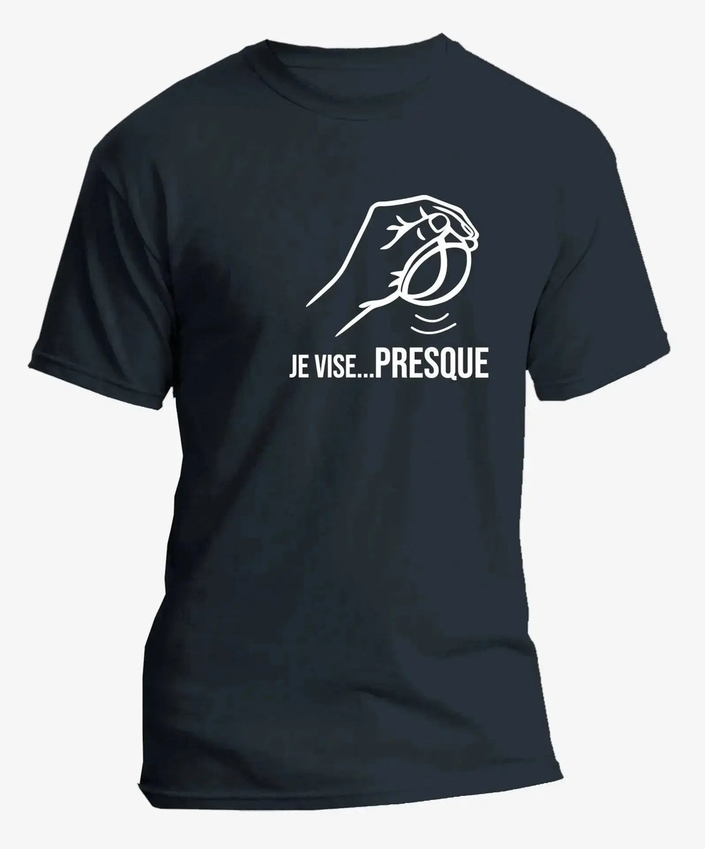 t-shirt pétanque homme JE VISE...PRESQUE vinyle blanc vue à plat