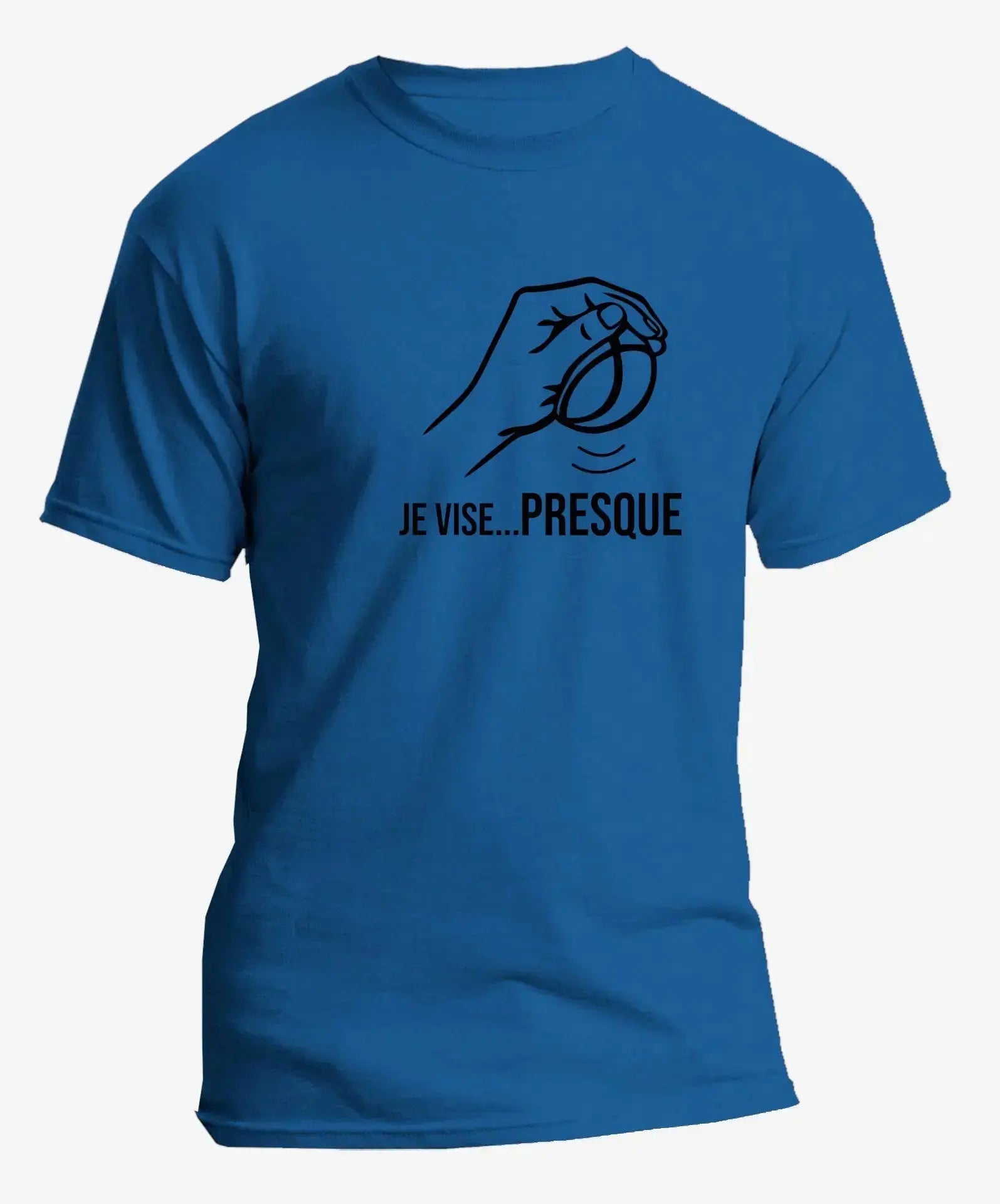 t-shirt pétanque homme JE VISE...PRESQUE vinyle noir vue à plat