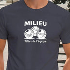 T-shirt pétanque homme milieu pilier de l'équipe vinyle blanc vue rapprochée