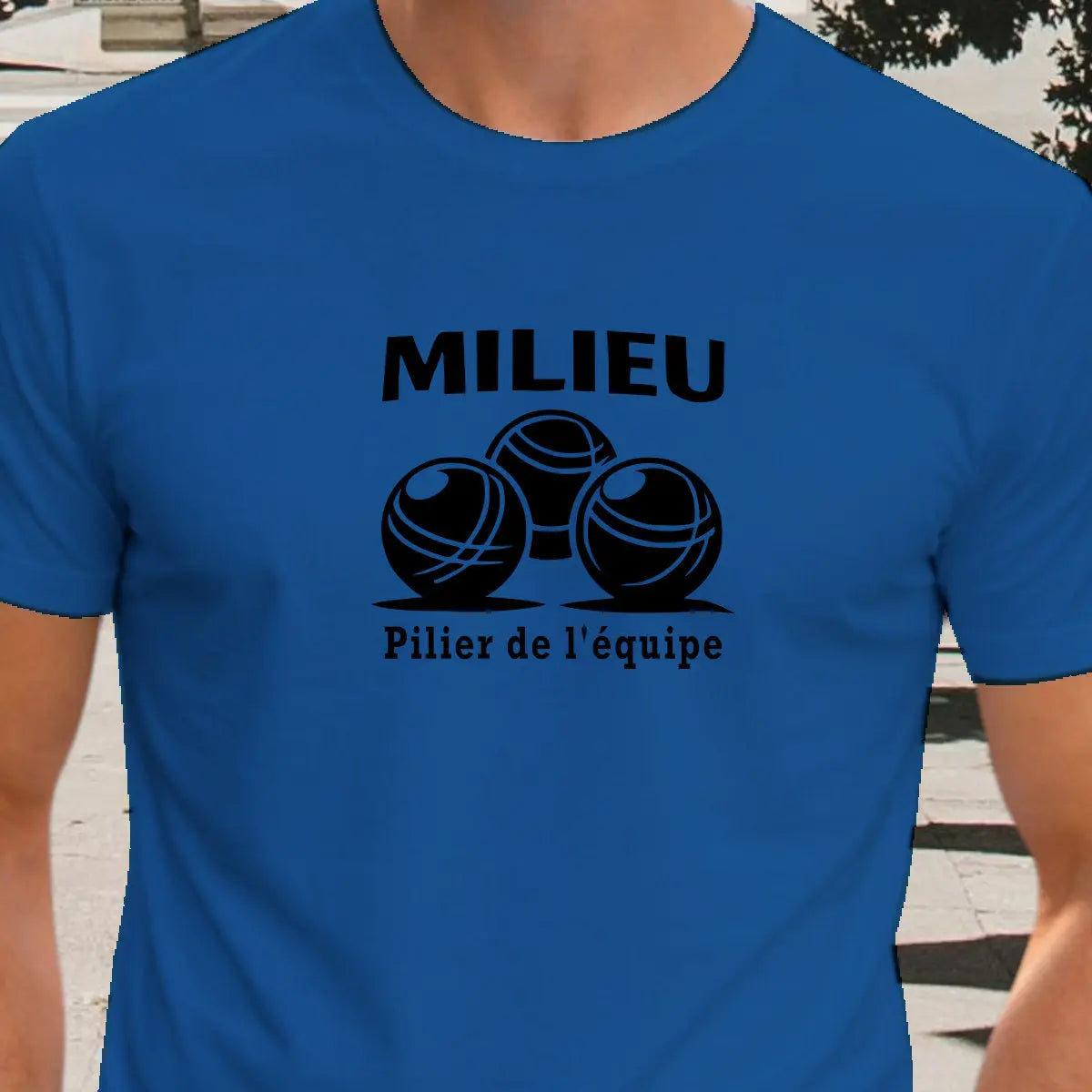T-shirt pétanque homme milieu pilier de l'équipe vinyle noir vue rapprochée