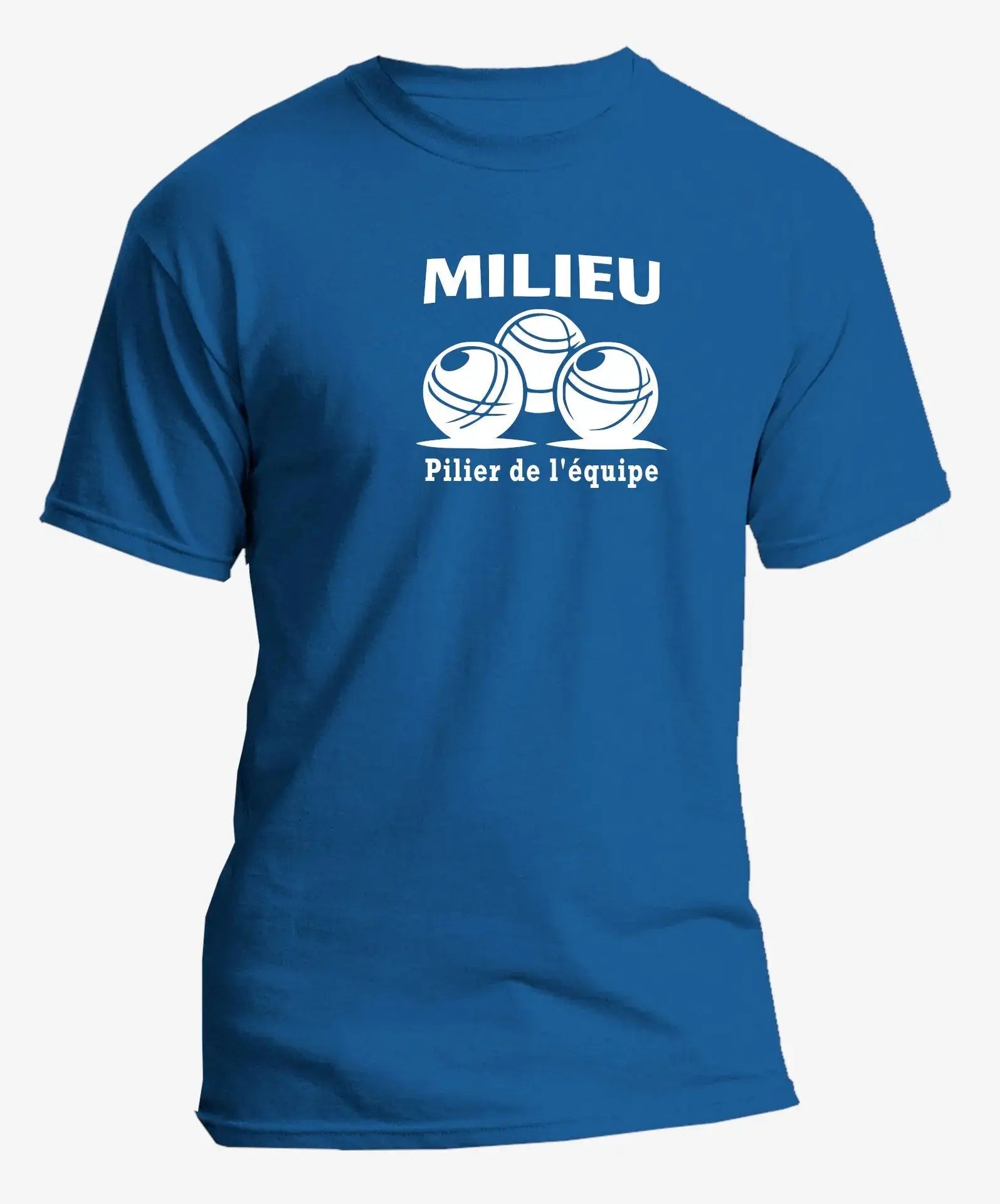 T-shirt pétanque homme milieu pilier de l'équipe vinyle blanc vue à plat
