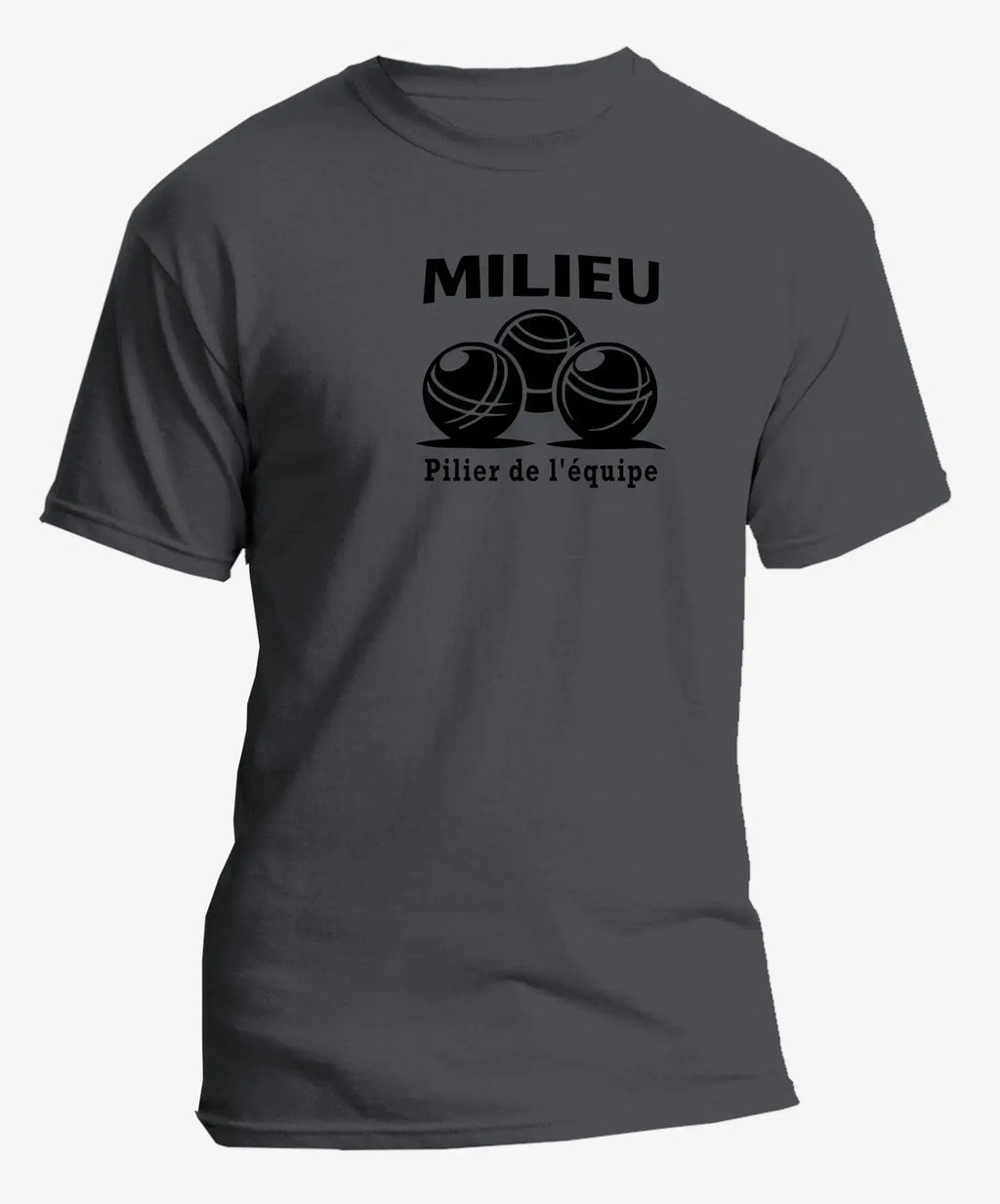 T-shirt pétanque homme milieu pilier de l'équipe vinyle noir vue à plat