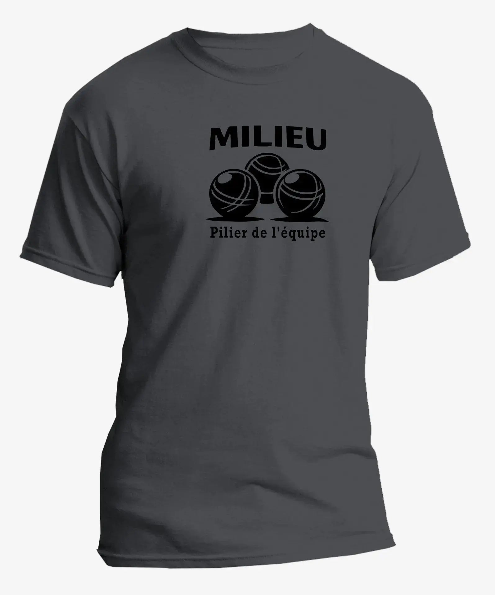 T-shirt pétanque homme milieu pilier de l'équipe vinyle noir vue à plat