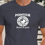 T-shirt pétanque homme pointeur maitre du point vinyle blanc vue rapprochée