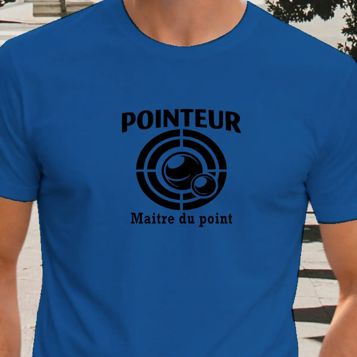 T-shirt pétanque homme pointeur maitre du point vinyle noir vue rapprochée