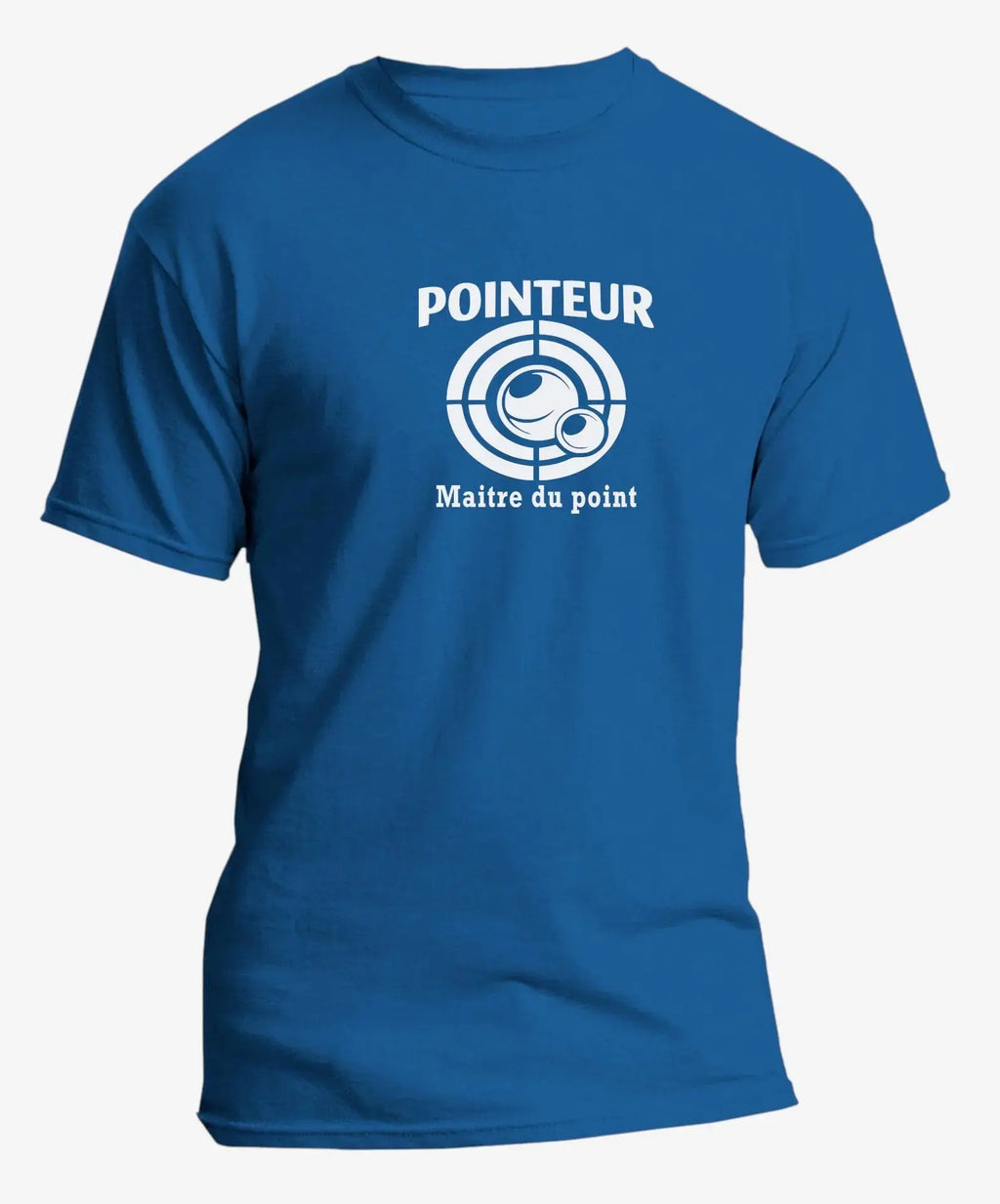T-shirt pétanque homme pointeur maitre du pointe vinyle blanc vue à plat 