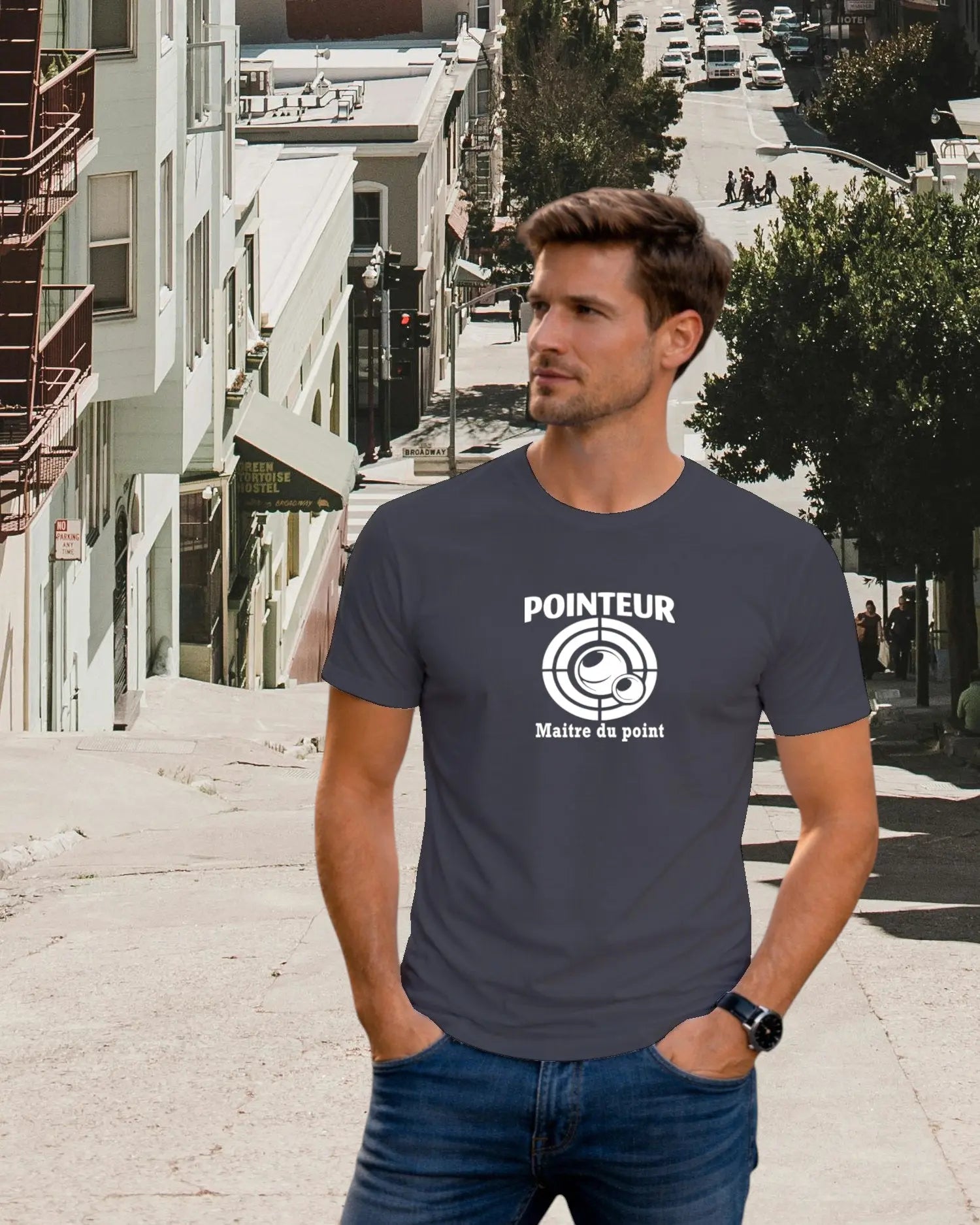 t-shirt pétanque homme pointeur maitre du point motif cible boules
