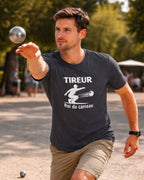 t-shirt pétanque homme roi du carreau gris foncé 