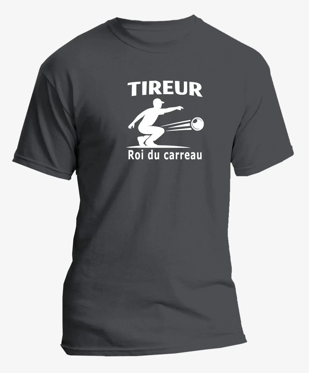t-shirt pétanque homme tireur roi du carreau vinyle blanc vue à plat