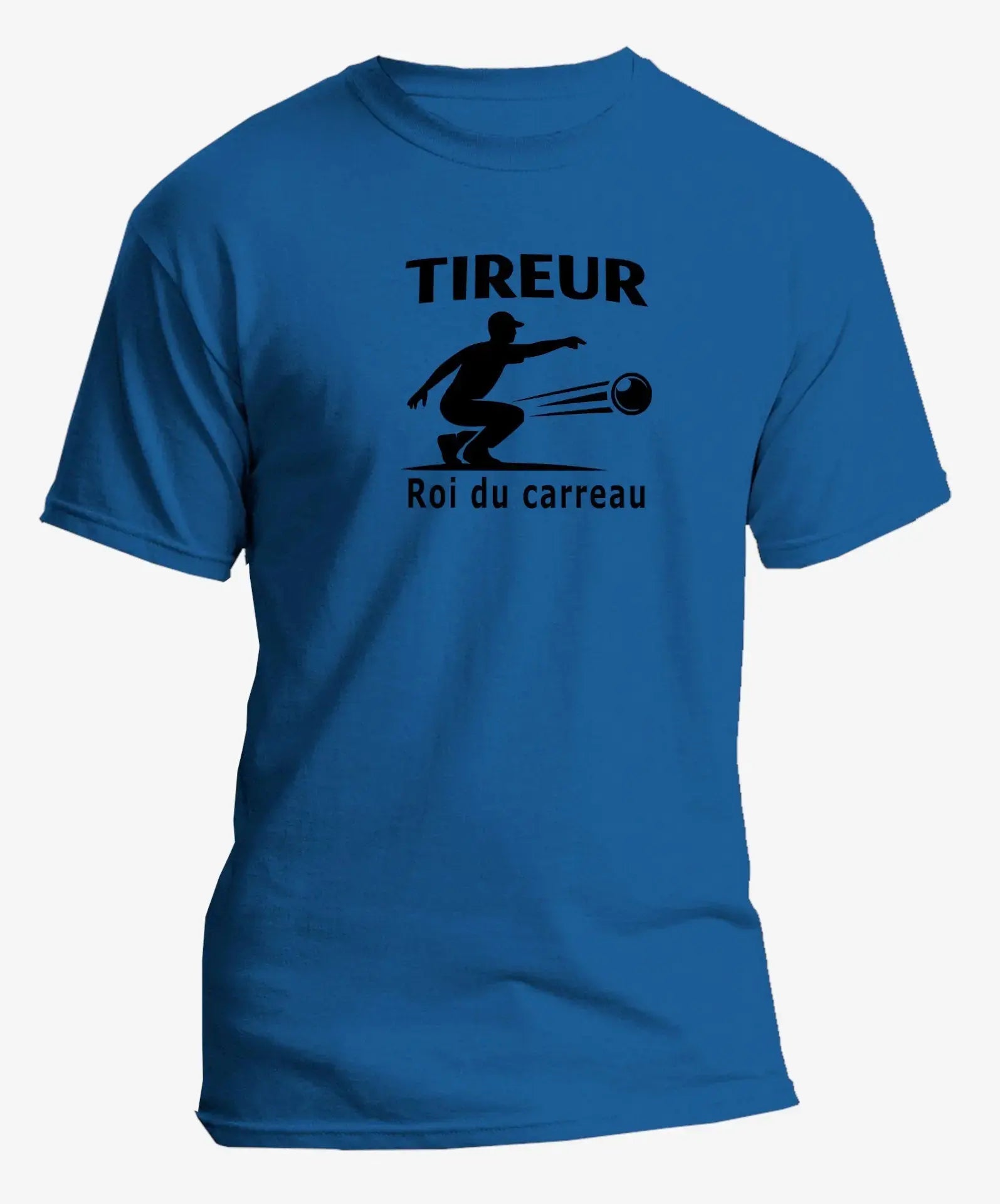 t-shirt pétanque homme tireur roi du carreau vinyle noir vue à plat